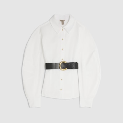 White Poplin Belted Shirt