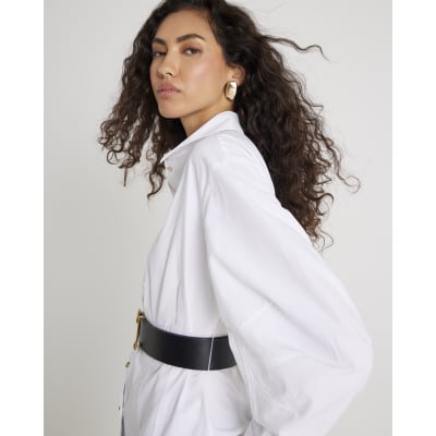 White Poplin Belted Shirt
