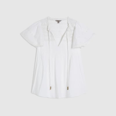White Ruffle Sleeve Lace Blouse