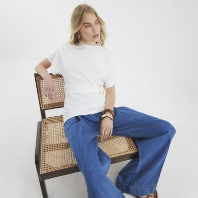 White Short Sleeve Belted T-shirt