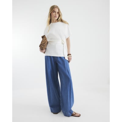 White Short Sleeve Belted T-shirt