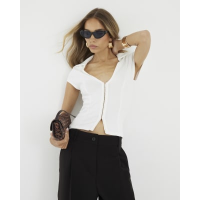 White Short Sleeve Hook and Eye Polo Shirt