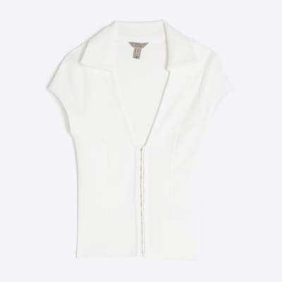 White Short Sleeve Hook and Eye Polo Shirt