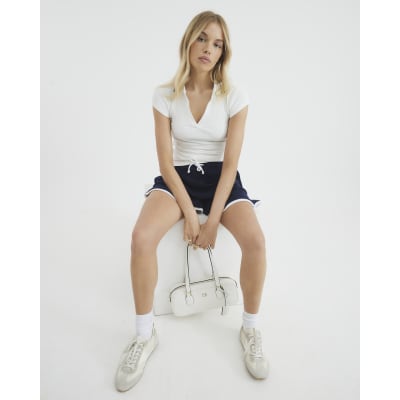 White Short Sleeve Ribbed Polo Top