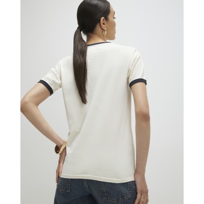 White Short Sleeve Tipped Horseshoe T-shirt