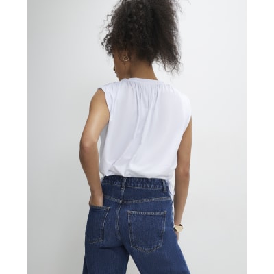 White Sleeveless Bubble Hem Top