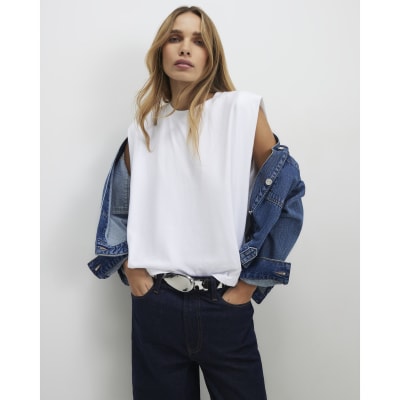 White Sleeveless Pleat Detail Top