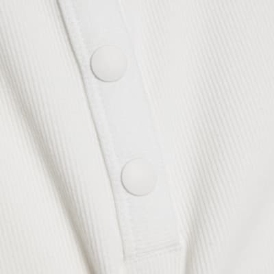 White Sleeveless Ribbed Popper Top