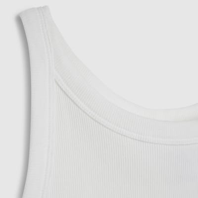 White Sleeveless Ribbed Tank Top