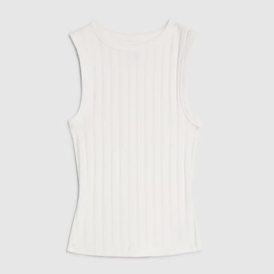 White Sleeveless Wide Ribbed Tank Top