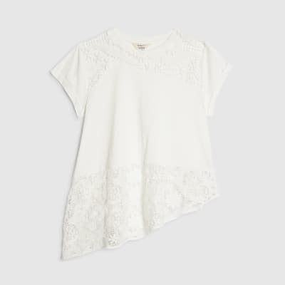 White Spliced Lace T-Shirt