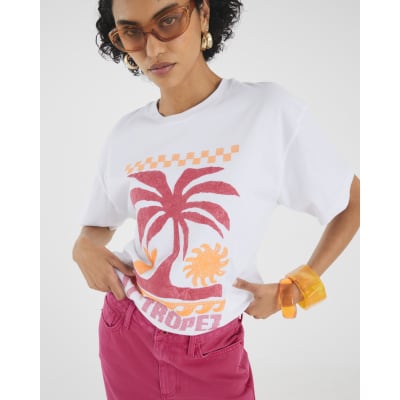 White St Tropez Embroidered T-Shirt