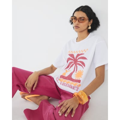 White St Tropez Embroidered T-Shirt