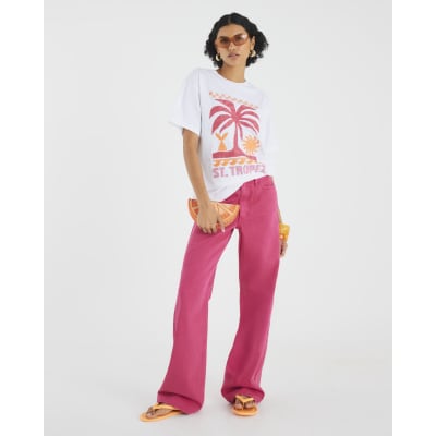 White St Tropez Embroidered T-Shirt