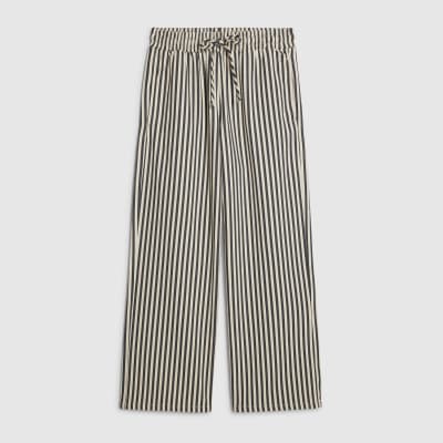 White Striped Drawstring Wide Leg Jeans