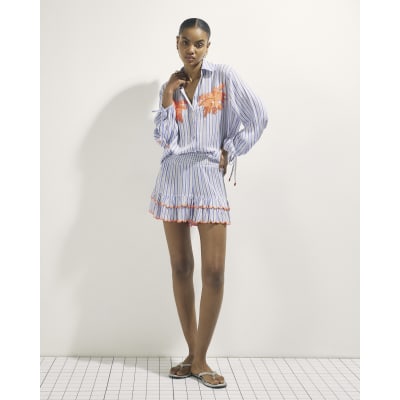 White Striped Sequin Embellished Shorts