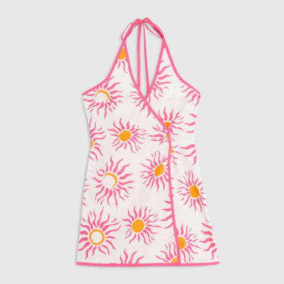 White Sun Print Halter Neck Playsuit