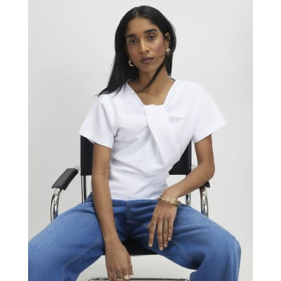 White Twist Front Top
