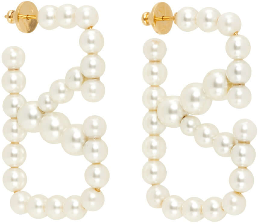 White VLogo Signature Pearl Earrings