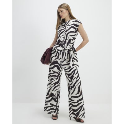 White Zebra Print Tie Side Top