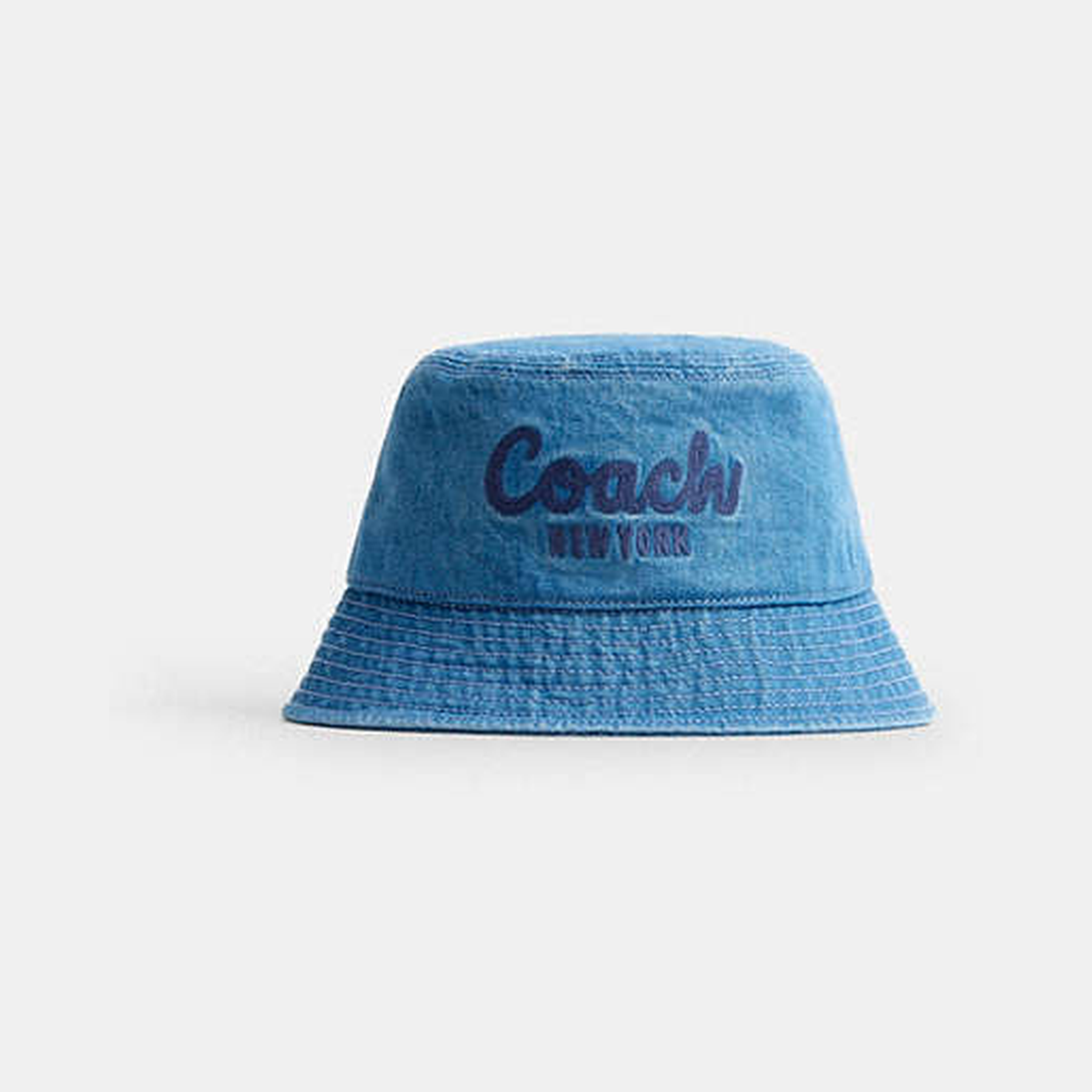 Coach Script Embroidered Denim Bucket Hat