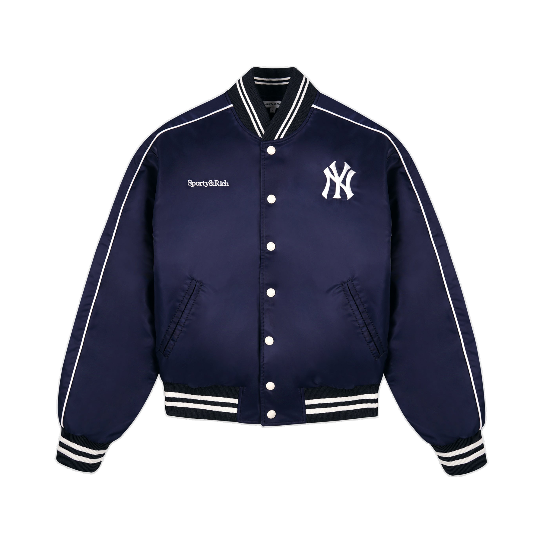 Yankees Curve Nylon Varsity Jacket - Navy/White