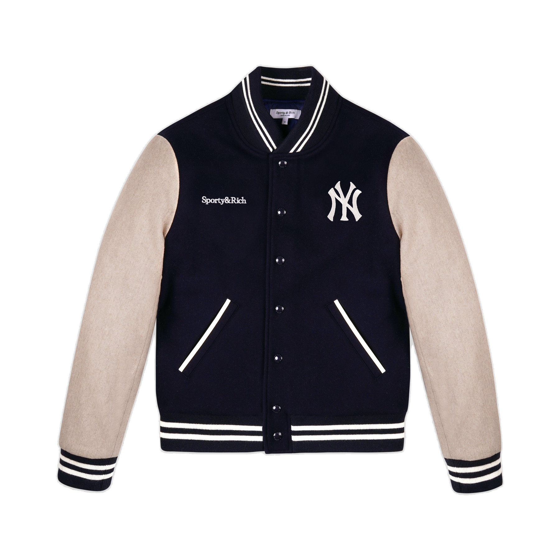 Yankees Curve Wool Varsity Jacket - Navy/Ecru