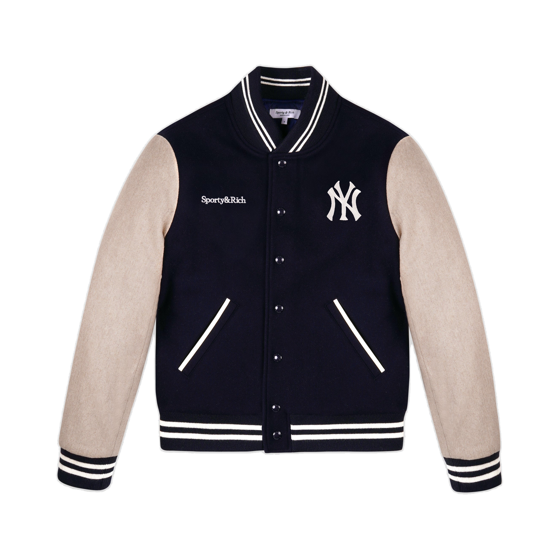 Yankees Curve Wool Varsity Jacket - Navy/Ecru