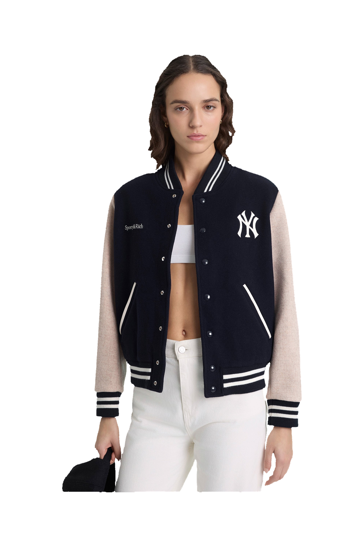 Yankees Curve Wool Varsity Jacket - Navy/Ecru