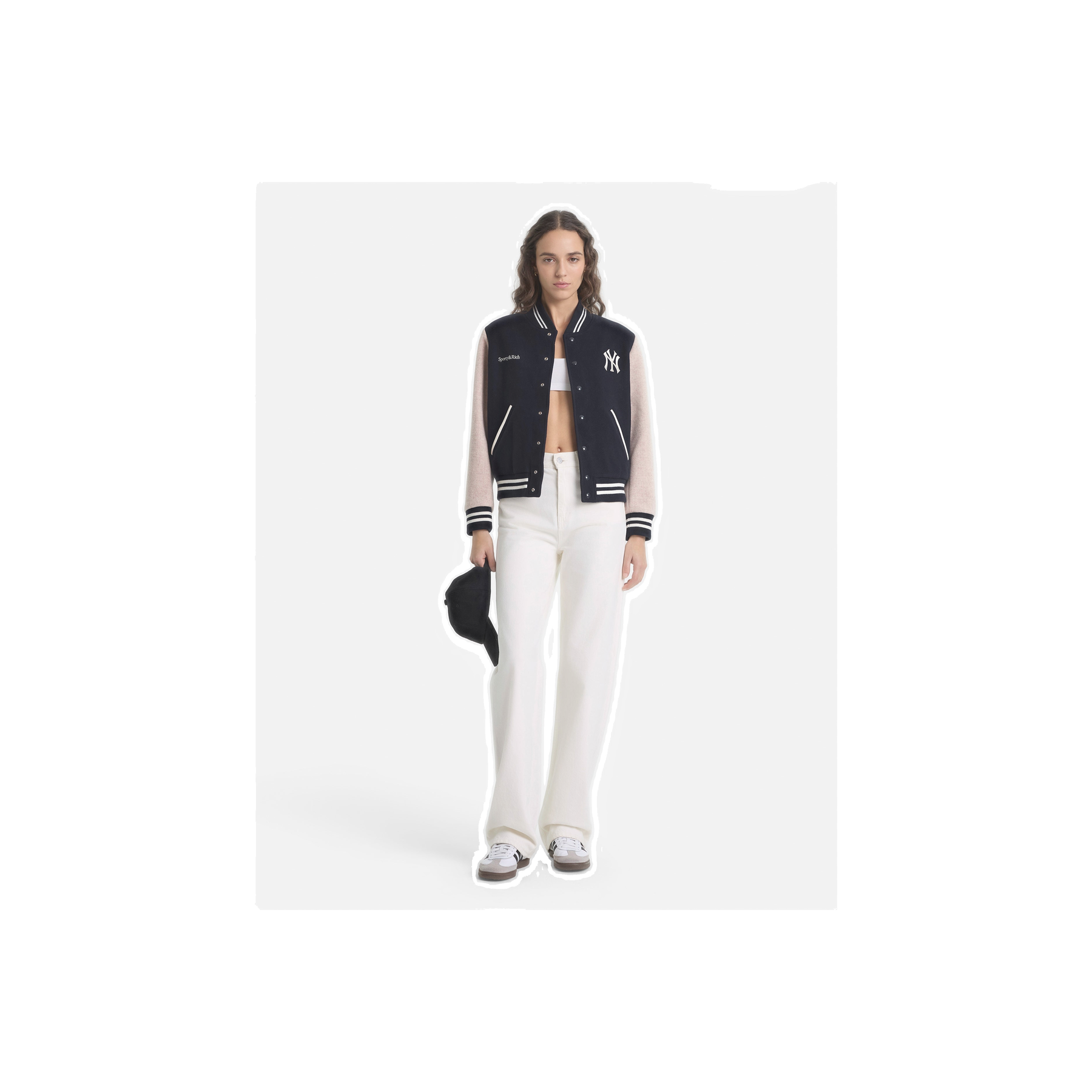 Yankees Curve Wool Varsity Jacket - Navy/Ecru