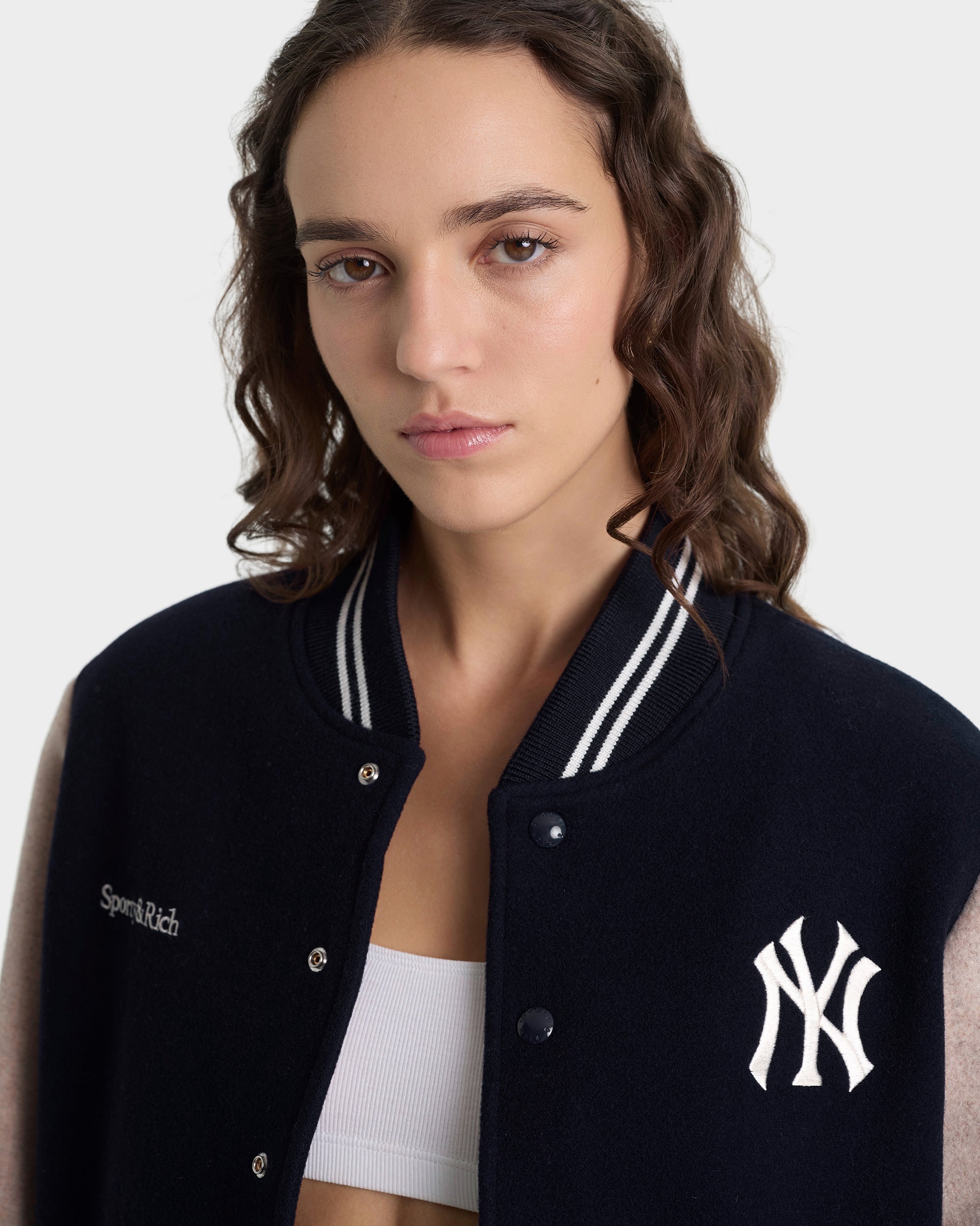 Yankees Curve Wool Varsity Jacket - Navy/Ecru