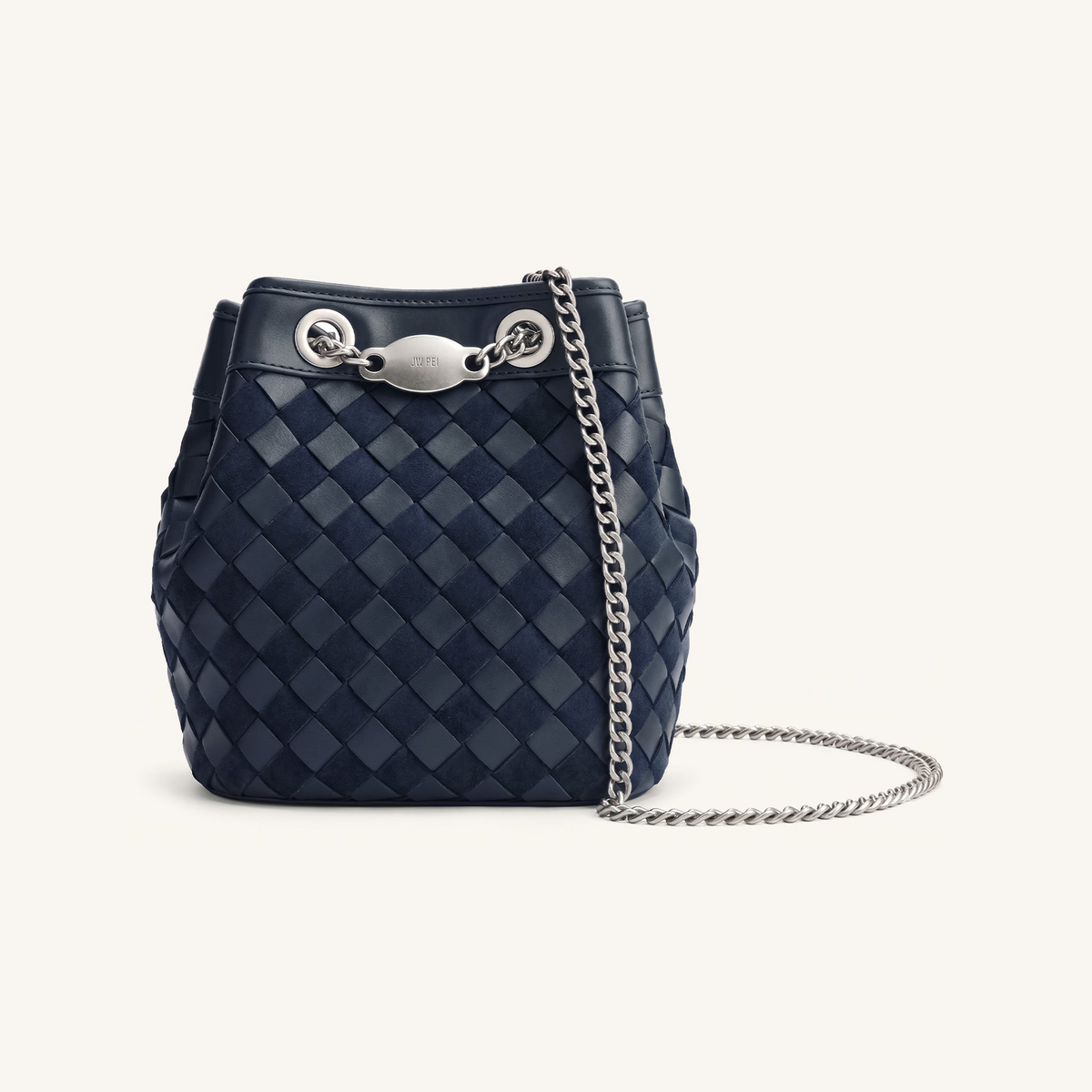 Yara Faux Suede Hand-Woven Bucket Bag - Dark Blue