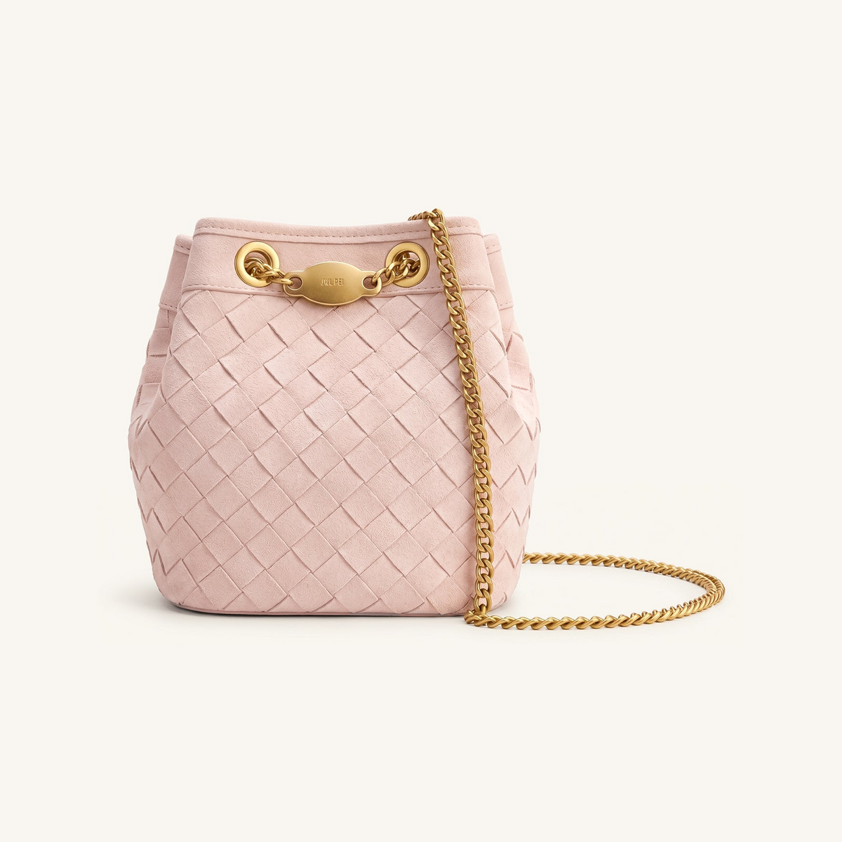 Yara Faux Suede Hand-Woven Bucket Bag - Pink