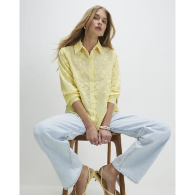 Yellow 3D Floral Embellished Shirt
