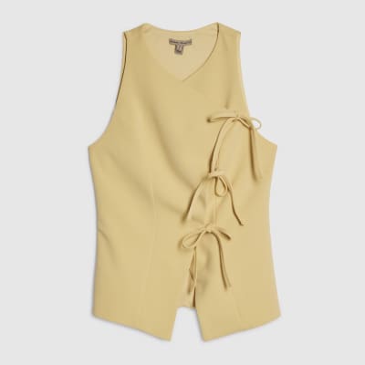 Yellow Asymmetric Bow Tie Front Waistcoat