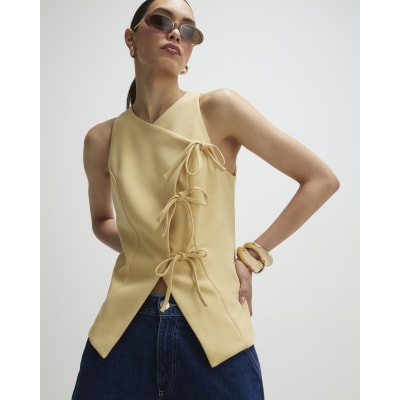 Yellow Asymmetric Bow Tie Front Waistcoat
