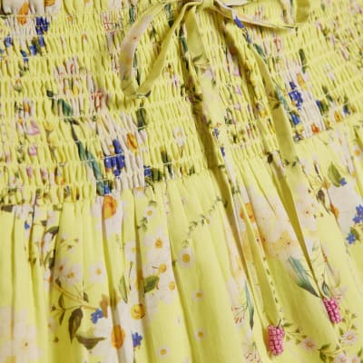Yellow Daisy Floral Print Mini Beach Dress