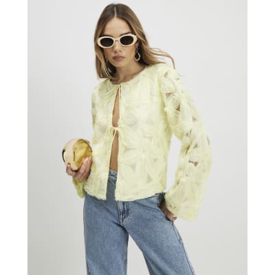 Yellow Long Sleeve 3D Floral Jacket