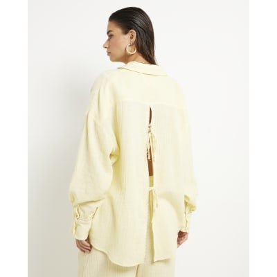 Yellow Long Sleeve Tie Back Beach Shirt