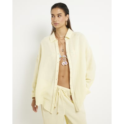 Yellow Long Sleeve Tie Back Beach Shirt