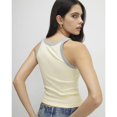Yellow Sleeveless Ribbed Tipped Tank Top