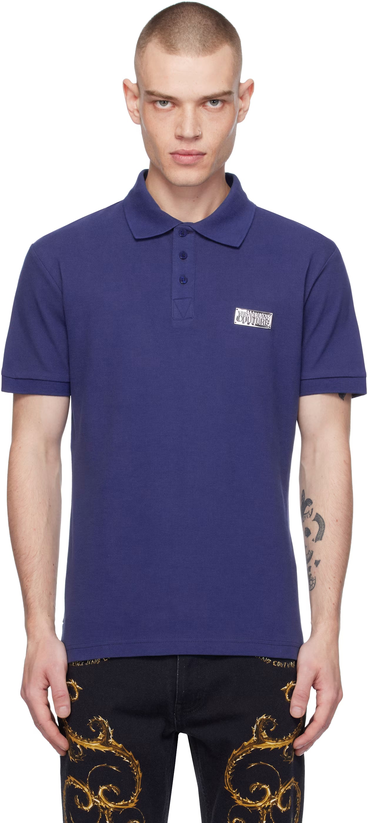 Blue Logo Slim-Fit Polo