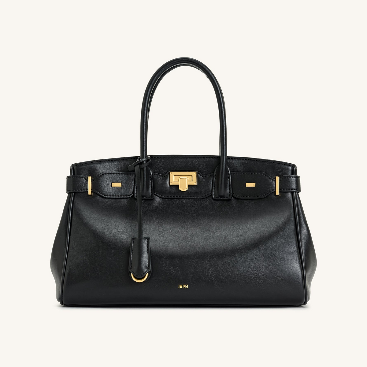 Ziva Metal Lock Decoration Tote Bag - Black
