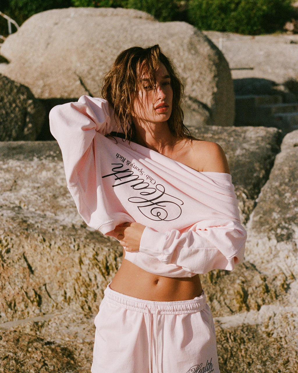 Health Script Crewneck - Pink Dolphin/Navy