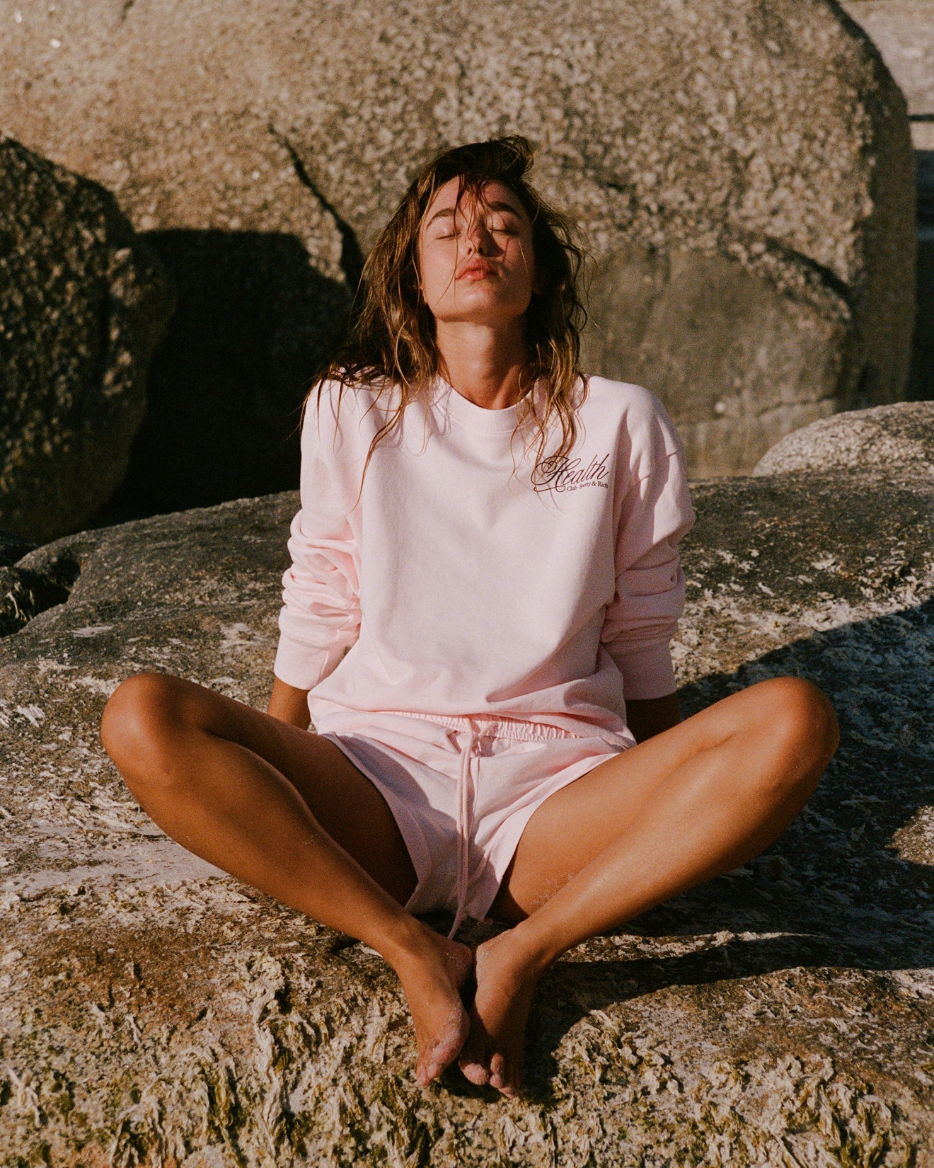 Health Script Crewneck - Pink Dolphin/Navy