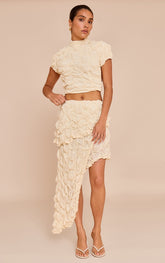 Petite Almond Textured Asymmetric Tiered Frill Skirt