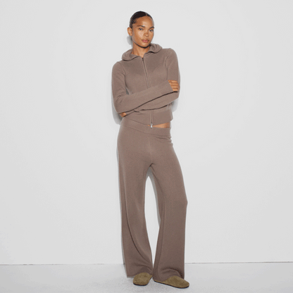 CASHMERE WIDE LEG PANT | UMBER