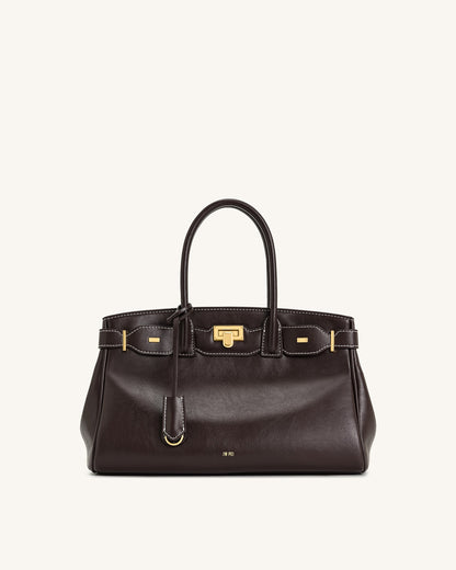 Ziva Metal Lock Decoration Tote Bag - Black