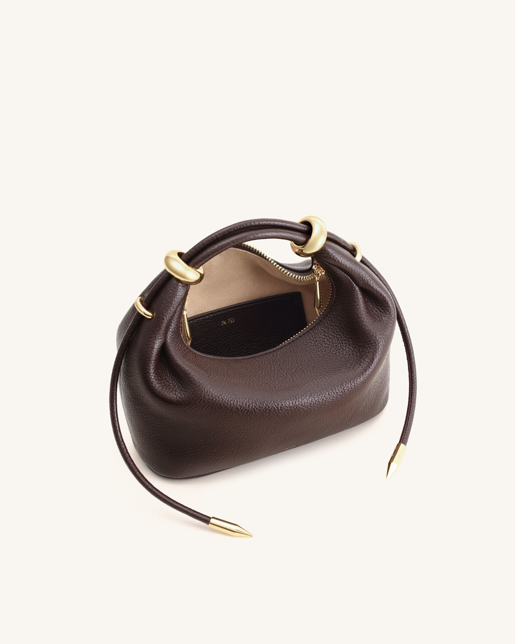 Ellie Metal Ring Embellished Top Handle Bag - Dark Brown