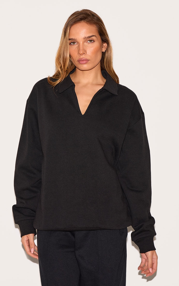 Black Premium Collared Oversized Sweatshirt
